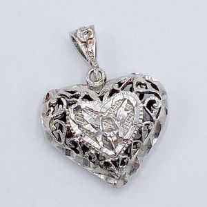 Vintage Sterling Silver 925 Filigree Puffy Heart Pendant